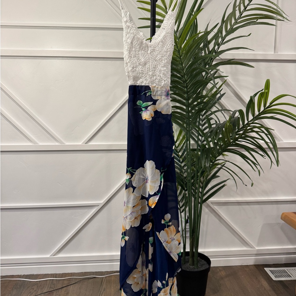 IRO White Lace and Navy Floral Dress